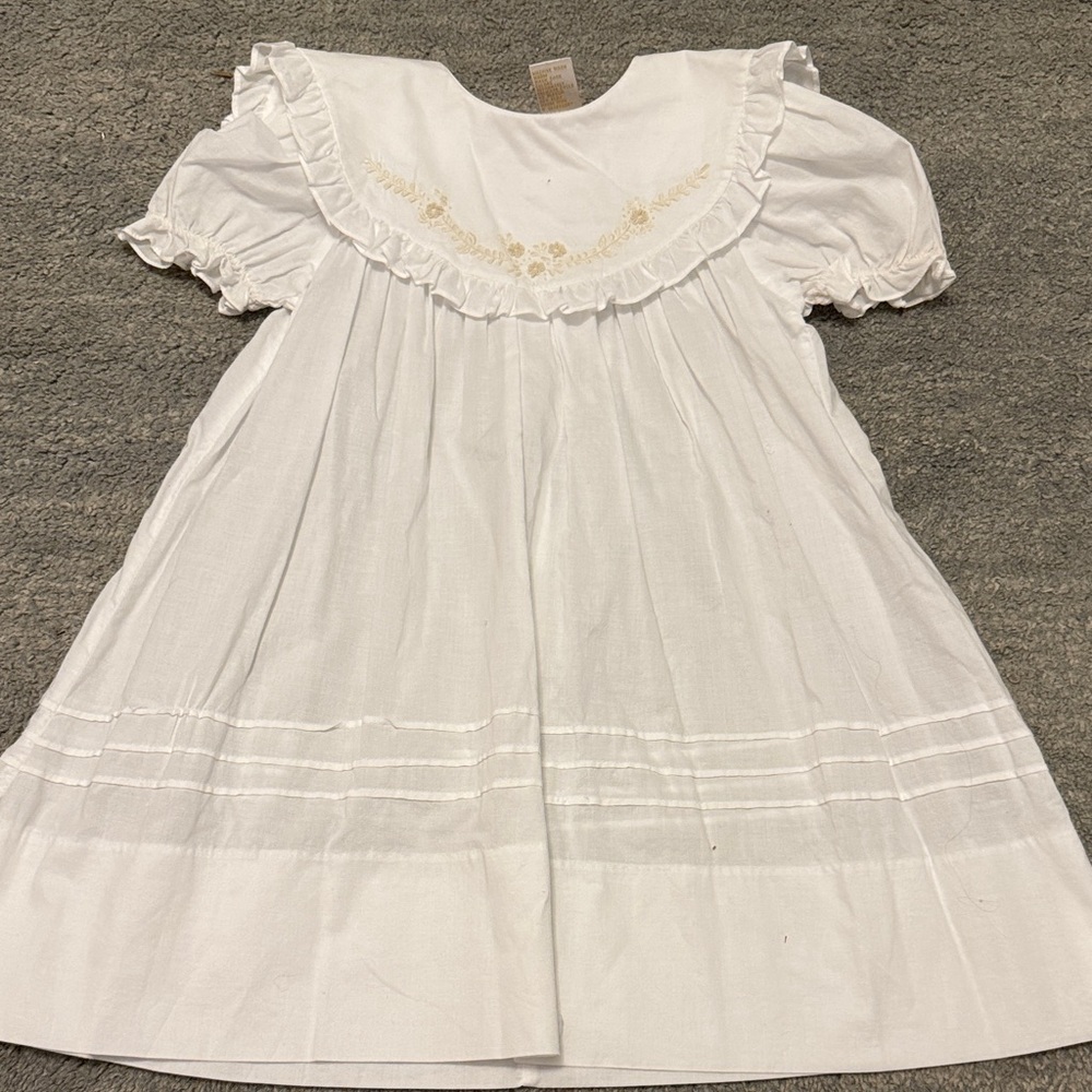 Rosalina Collection White Ruffled Dress with Embroidered Details